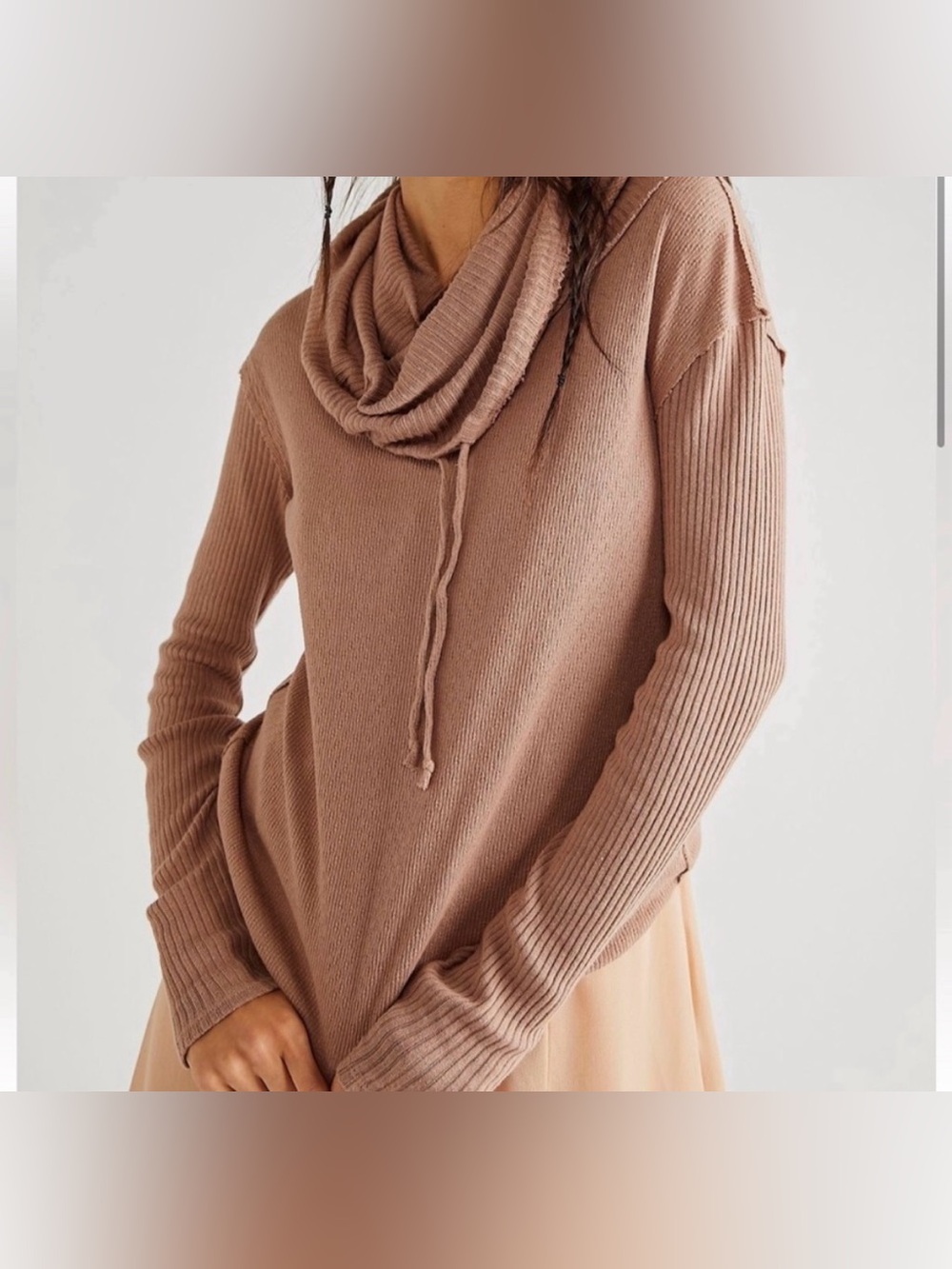 Free People brown 100% cotton Cowl Neck Sweater